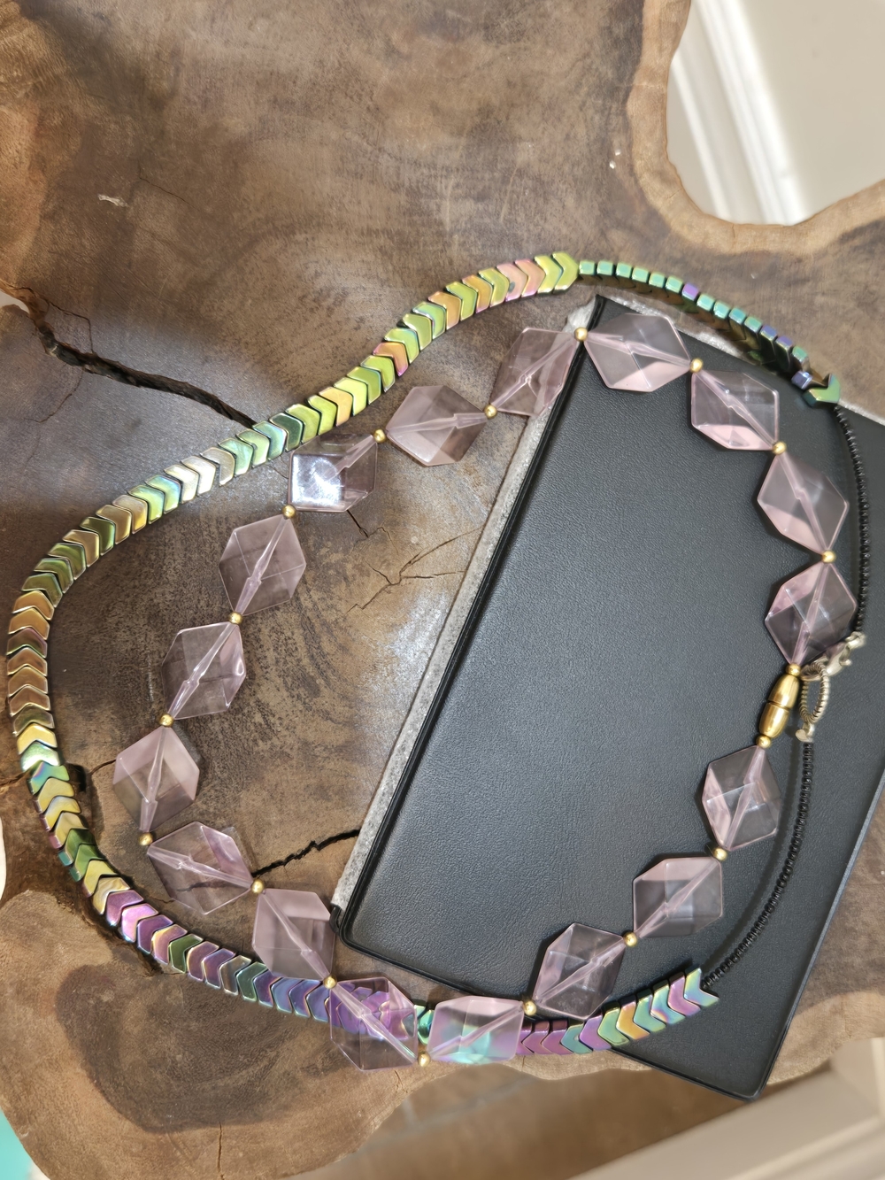Vintage Avon Clear Lilac Acrylic Bead Necklace 19" Long Plus Flat Necklace